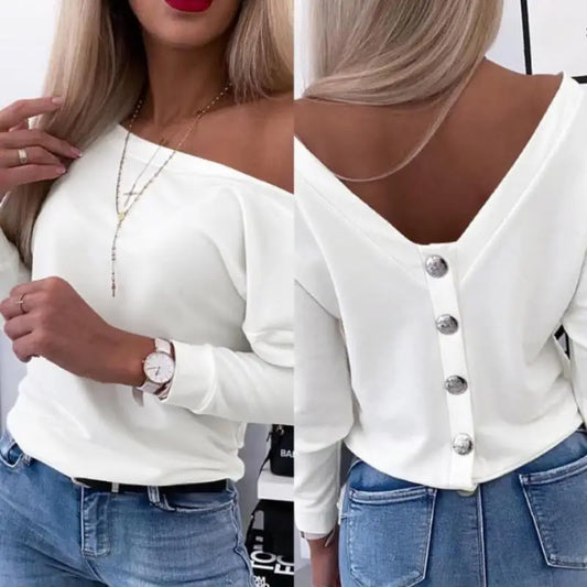 Long Sleeve Chic Back Buttons Pullovers