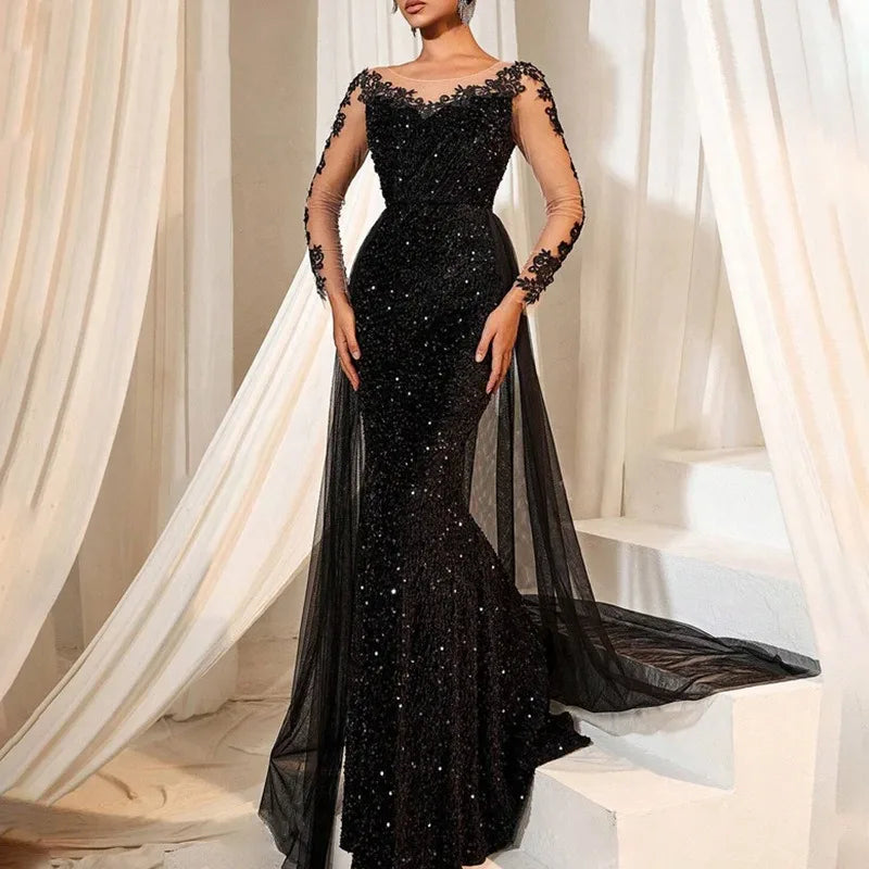 Elegant  Dress Long Sleeve Lace Evening Gown