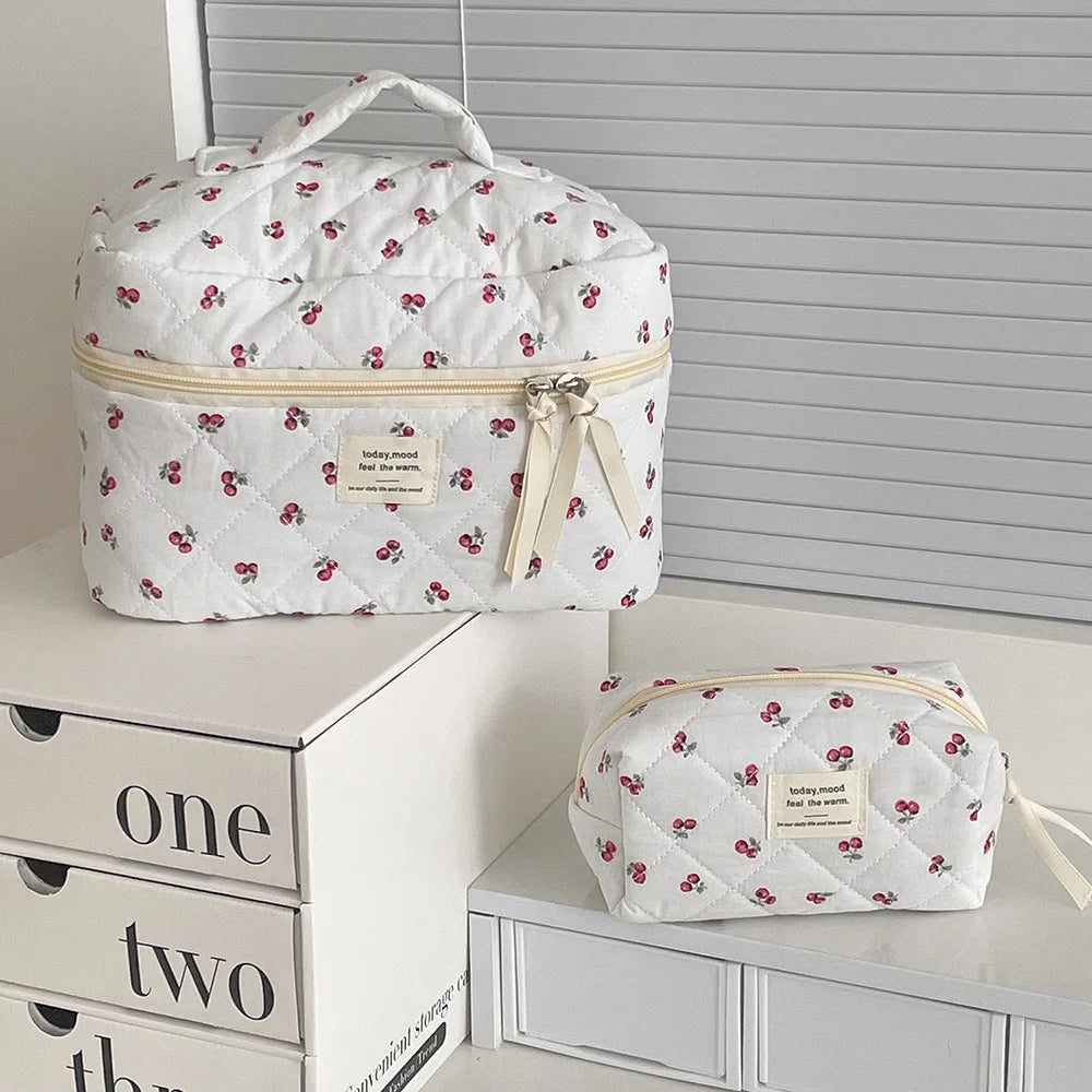 Cherry Tote Cosmetic Toiletry 3 PIECES