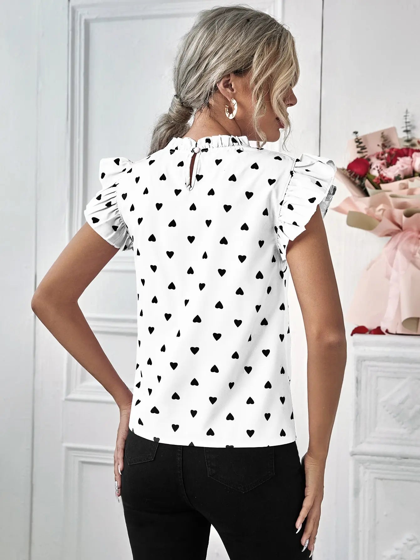 Print Shirt Pullover Ruffle Blouse