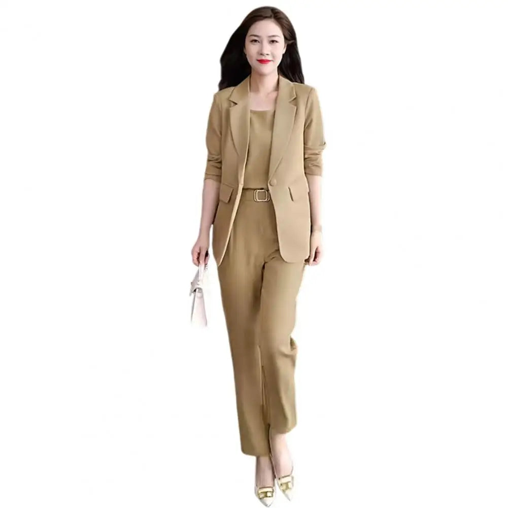 High Waist Pants Set Lapel Cardigan Vest