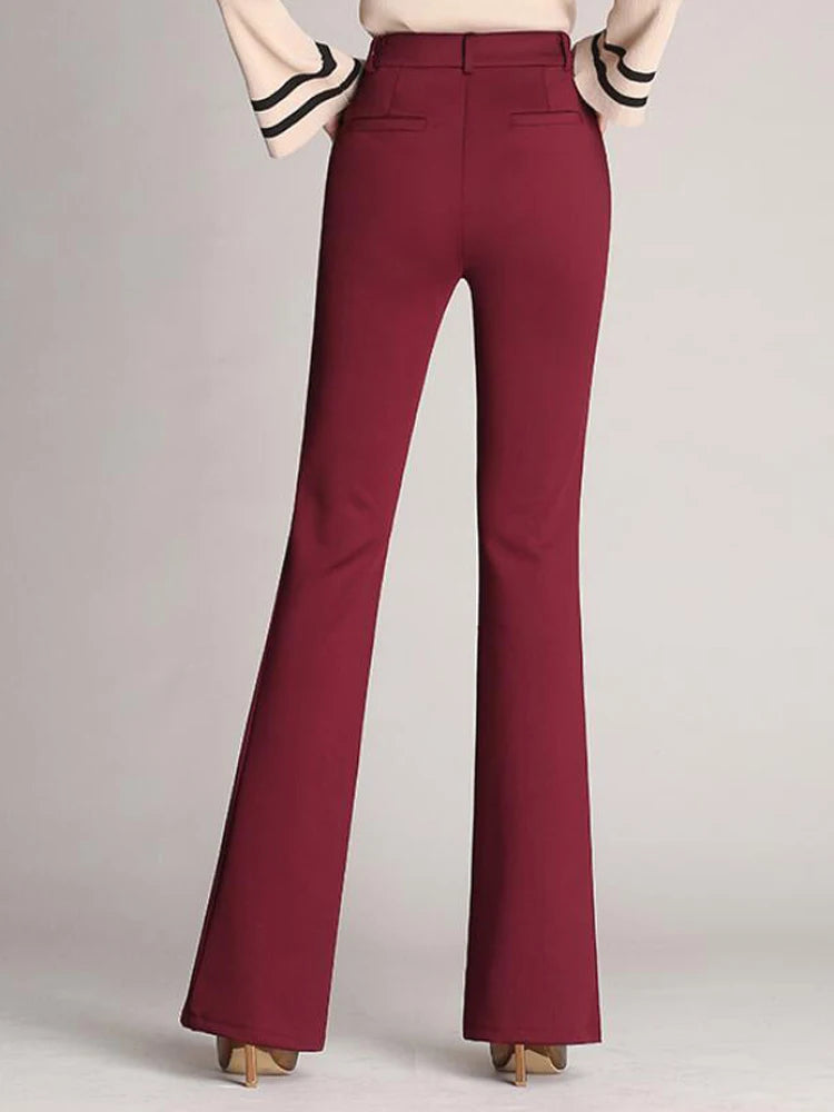Casual Front Zipper Flared Pants High Waist