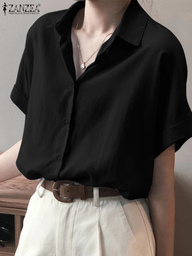 Oversized Solid Tops Short Sleeved Blouse