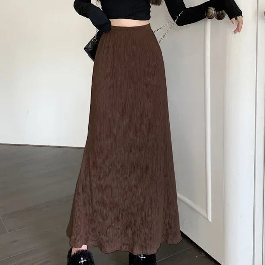High Waist A- Line Pleated Skirt Midi