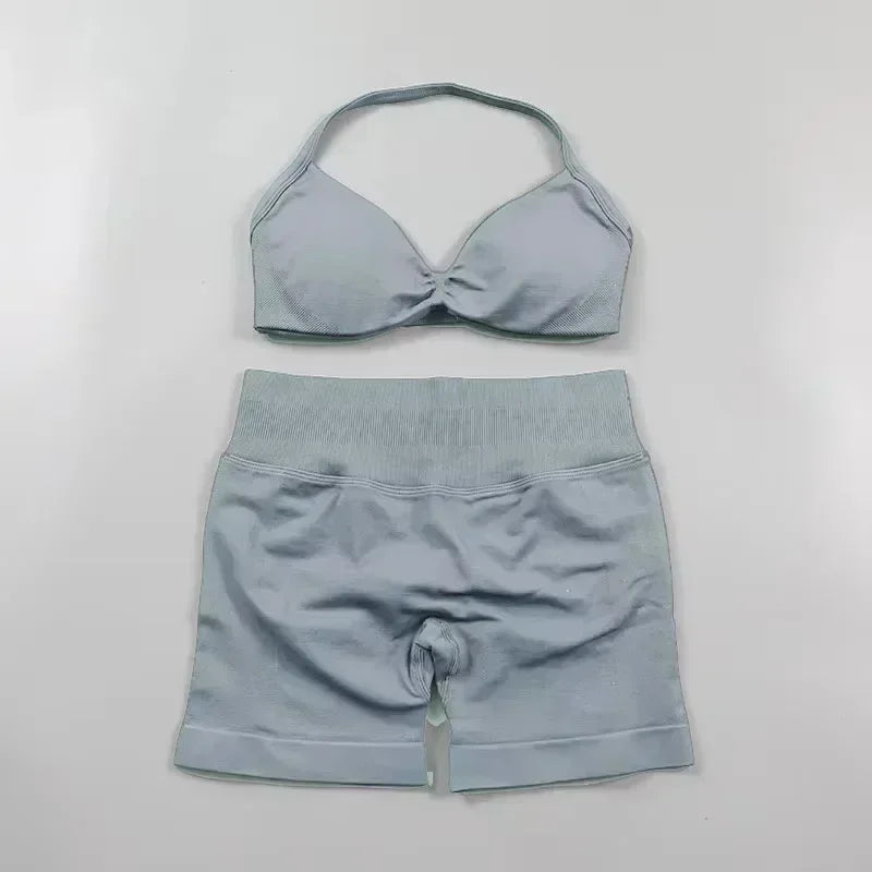 2 Piece Strappy Yoga Bra Top  Shorts Fitness