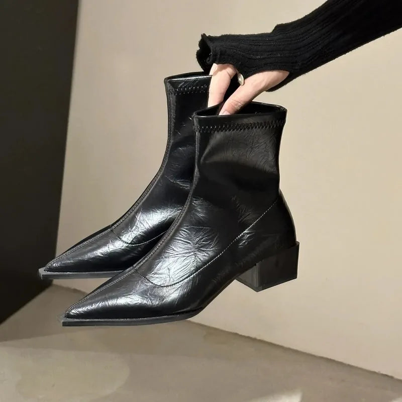 Ankle Boots Pointed Toe Low Heel