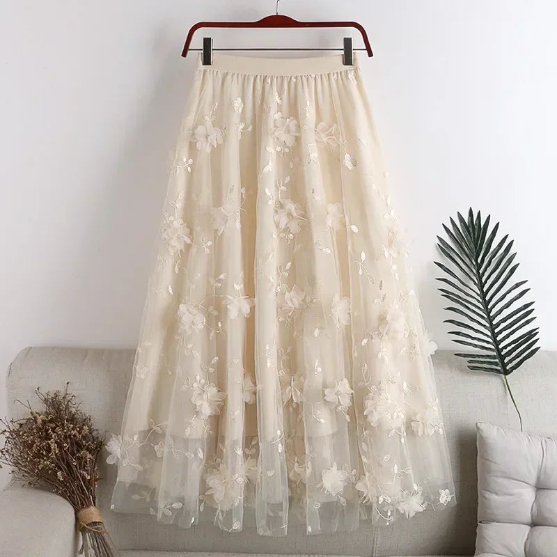 Casual Summer Embroidery Long Skirt