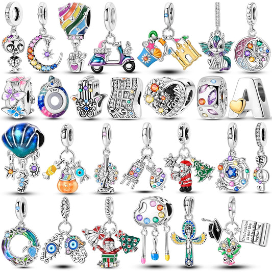 925 Silver Charms Colorful Pendants Charm Bracelet