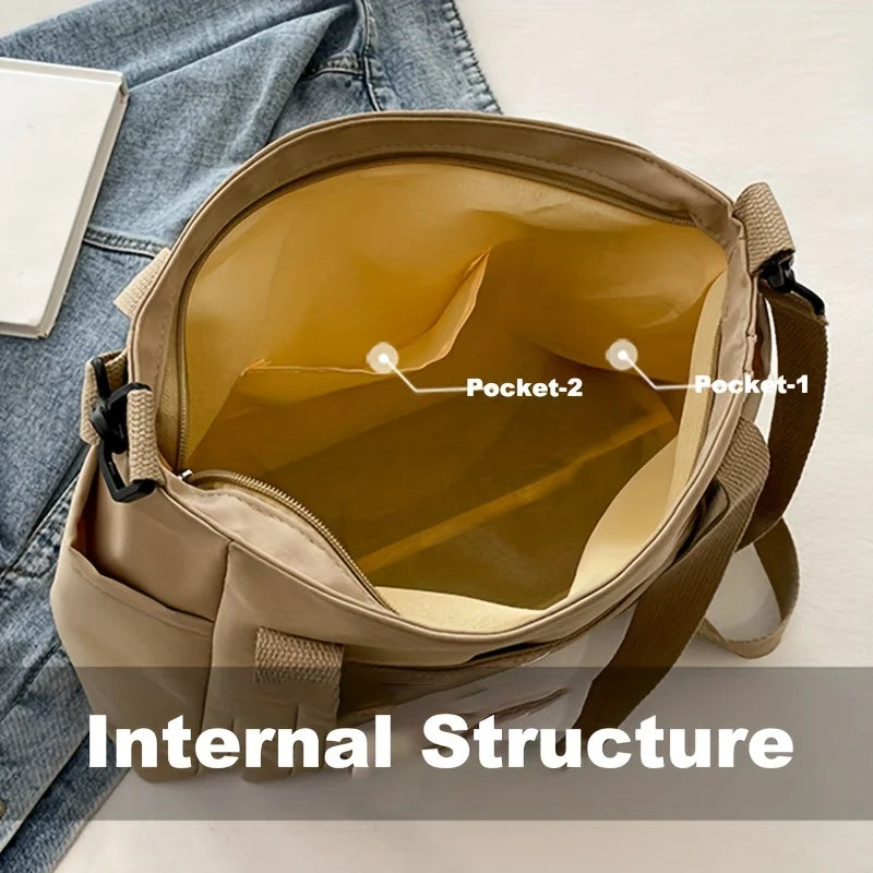 Large Capacity Nylon Crossbody Bag  Solid Color