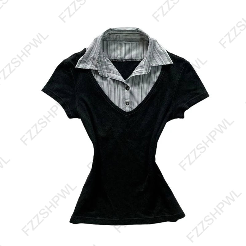 Crop Top Sexy Slim Casual Button-Down Turtleneck