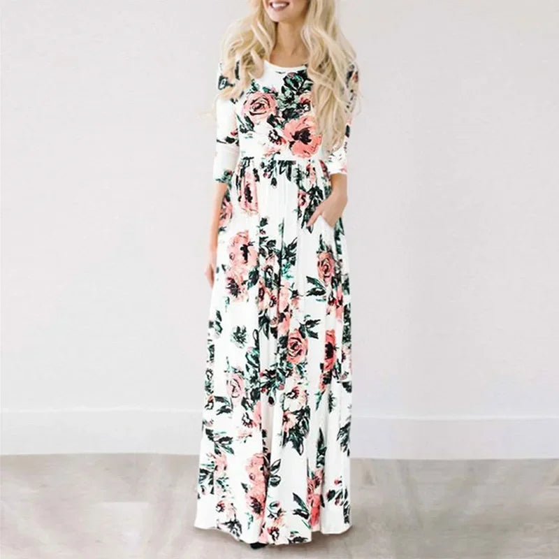 Floral Print  Short Sleeve Maxi Dress
