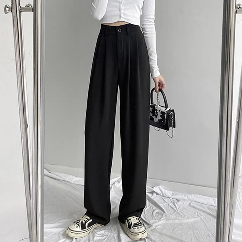 Wide Leg  Straight Leg Casual Suit Trousers