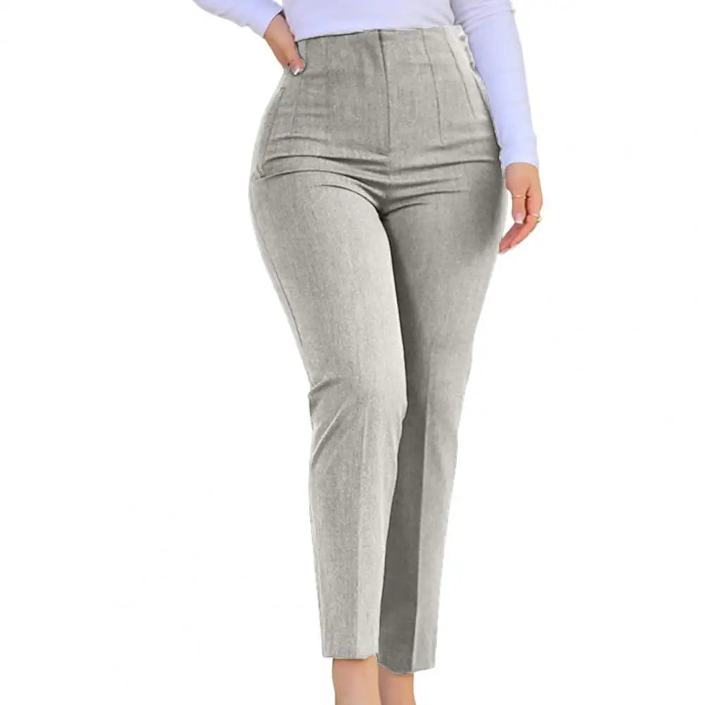 Trousers High Waist Pleated Pockets Solid Color