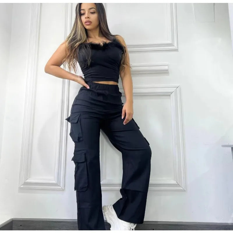 Cargo  High Waist Trousers Leg Slim