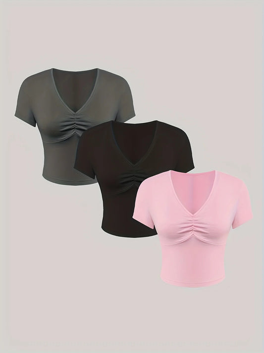Fashion V-neck  Slim T-shirt Three-piece Set