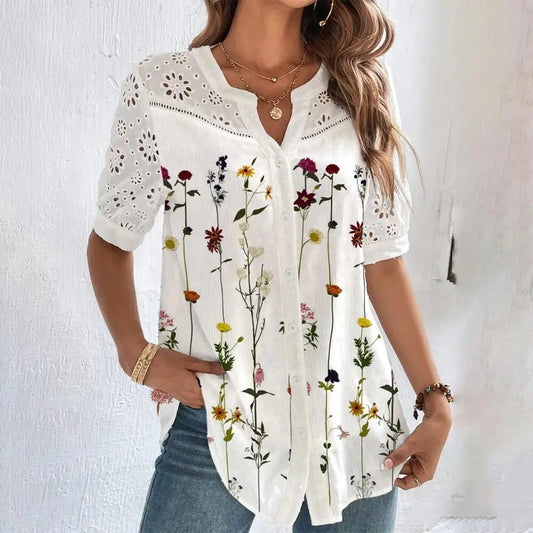 Lace Loose Shirt Short Sleeve Blouse