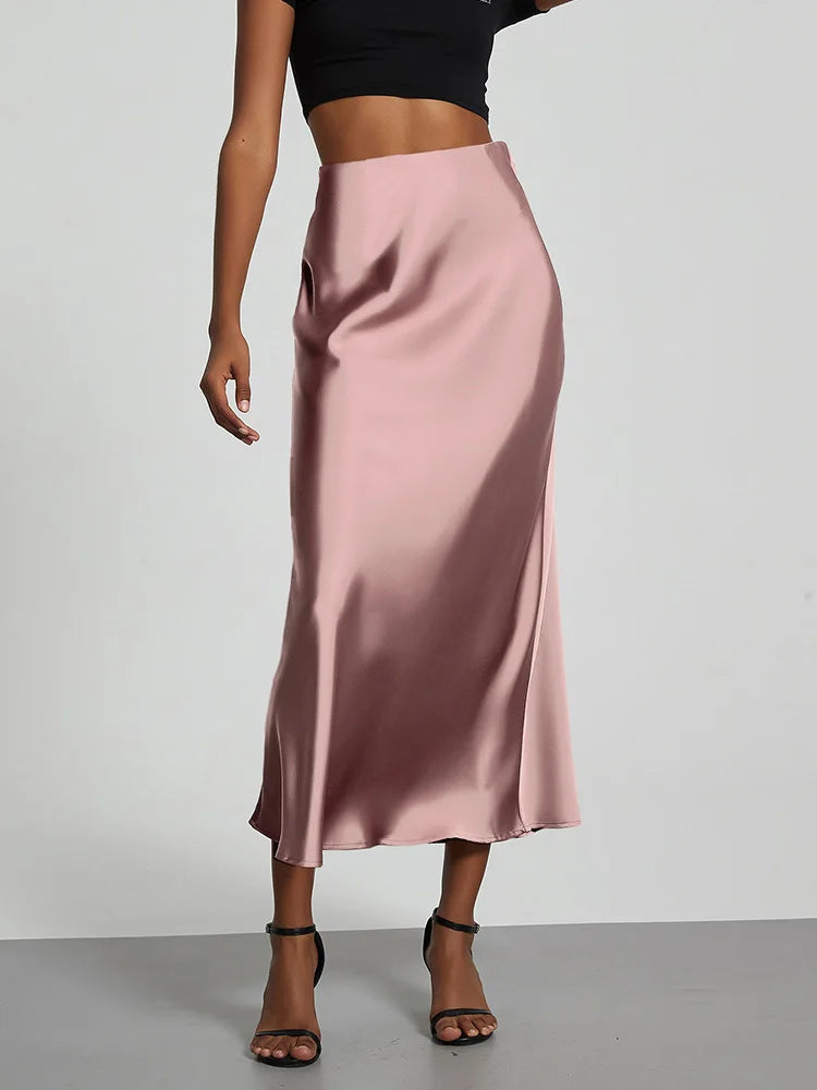 Satin Long Skirt High Waist