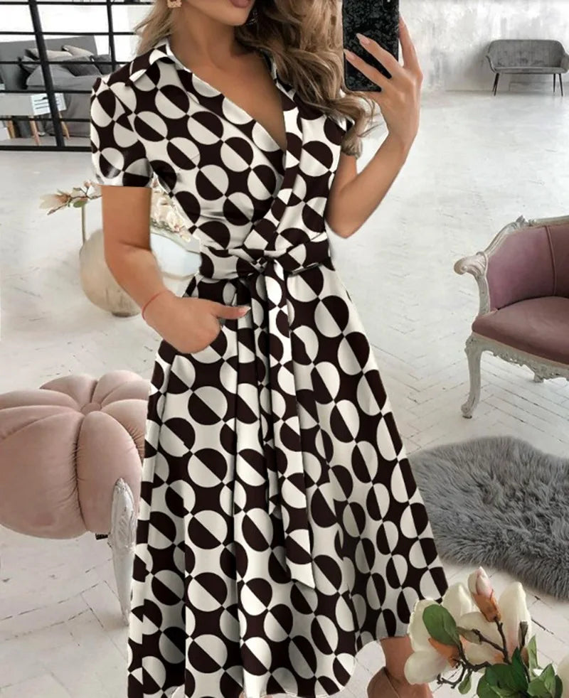 Button Up Short Sleeve Long Dress