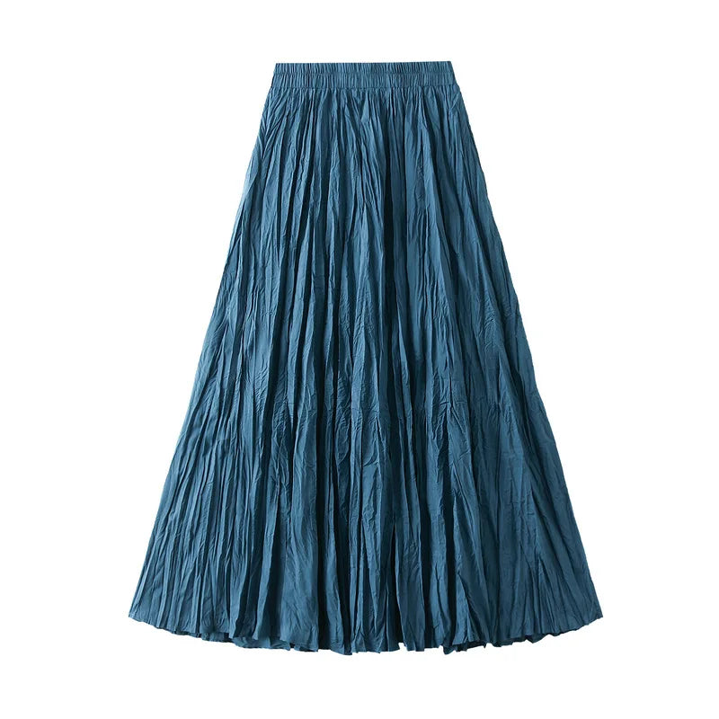 Pleated A-line Midi Skirt