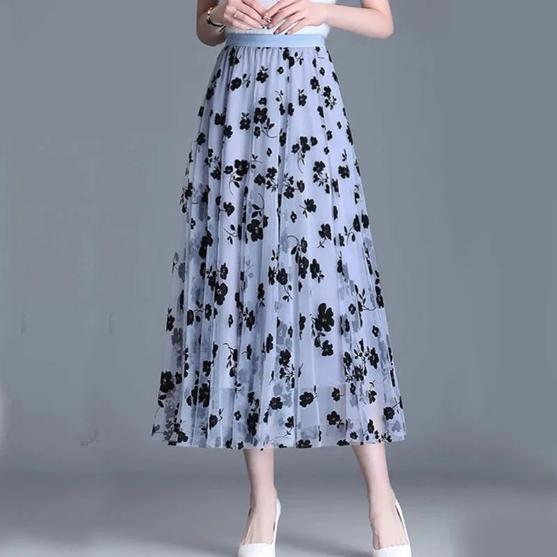 Flower Loose Midi Skirt Elegant