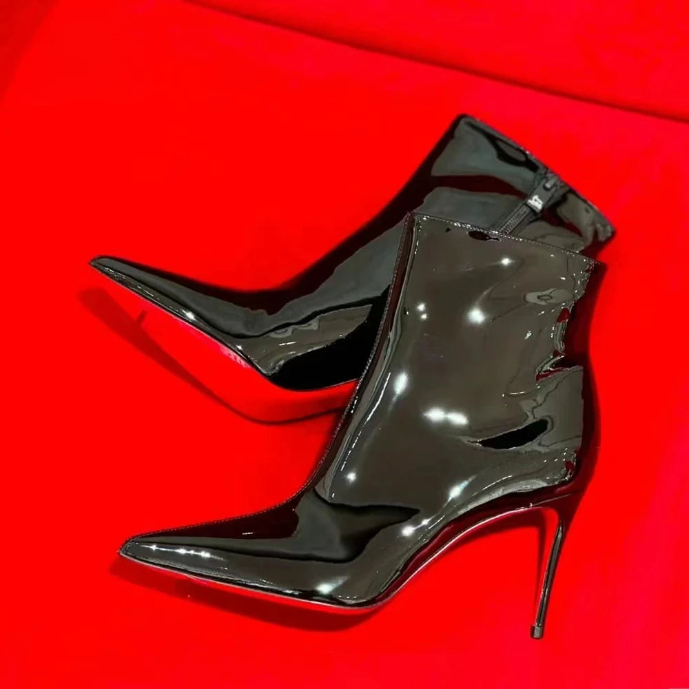 Leather Black Pointed Red Bottom Thin Heels