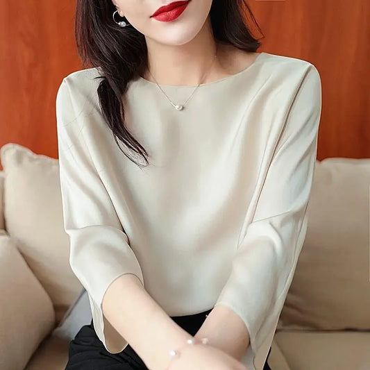 Solid 3/4 Sleeve Shirt Elegant Pullovers