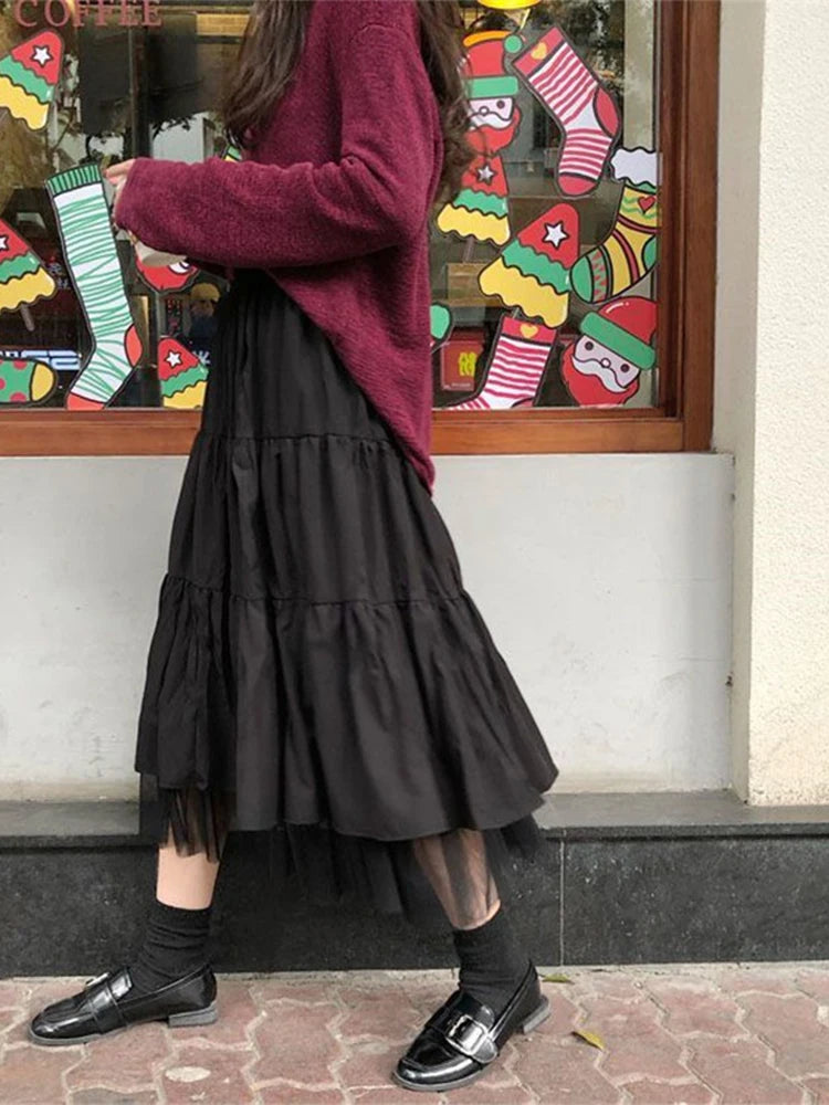 Long Tulle Midi Skirts  Elastic High Waist