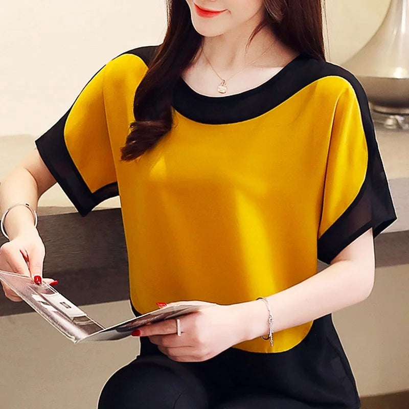 Short Sleeve Casual Chiffon Blouse