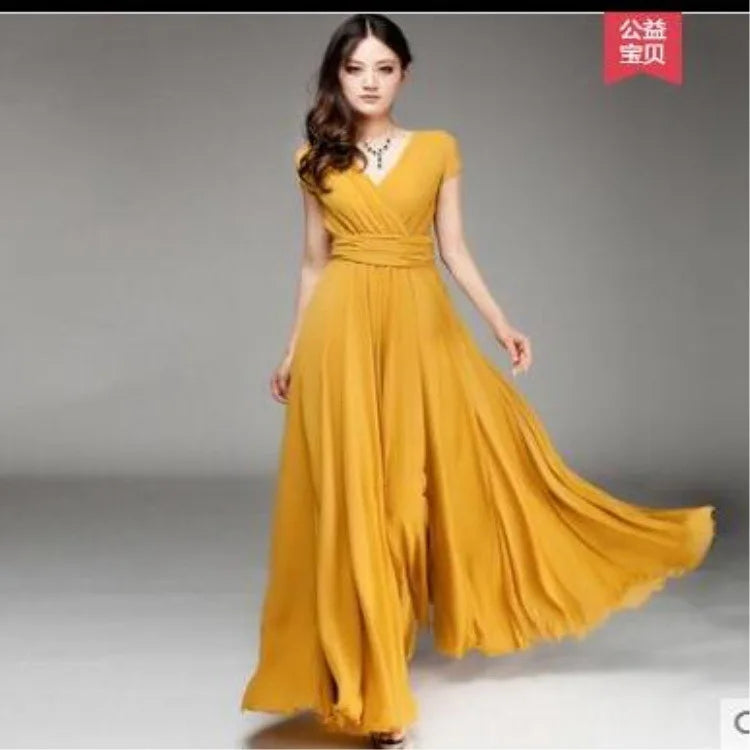 Short-Sleeved Chiffon Evening Dress, Party Dress,