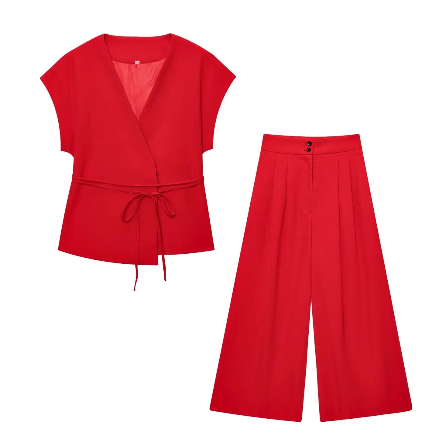 Trouser Suits Sleeveless V-Neck  2 Piece Set