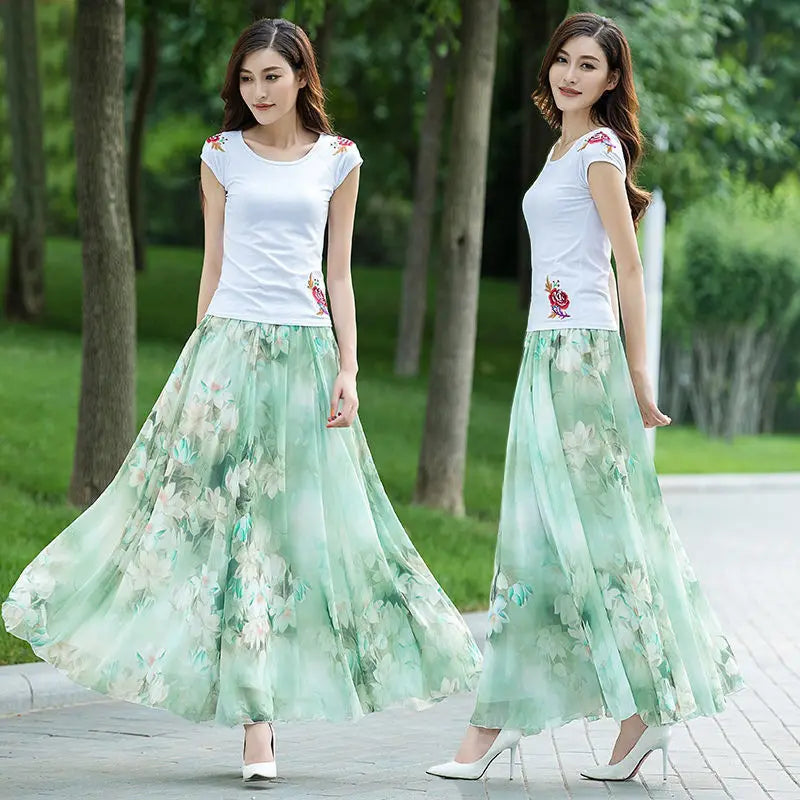 Full Long Skirt A-Line Chiffon Skirt