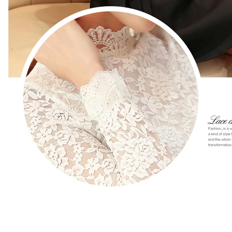 Lace Blouse Long Sleeve High Collar