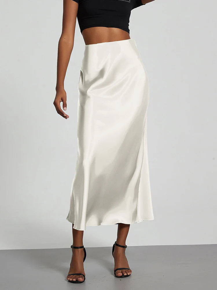 Satin Long Skirt High Waist