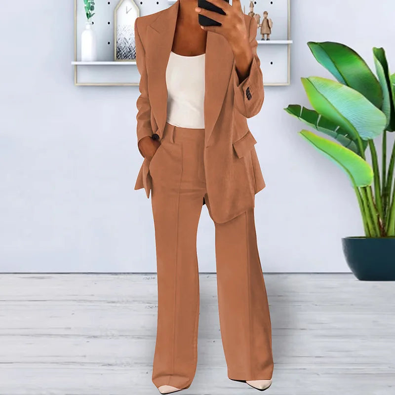 Suit Jacket Two Piece Set Solid Long Sleeves