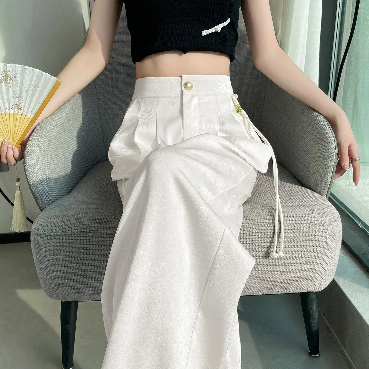 New Wide Leg Satin Casual Pants Female