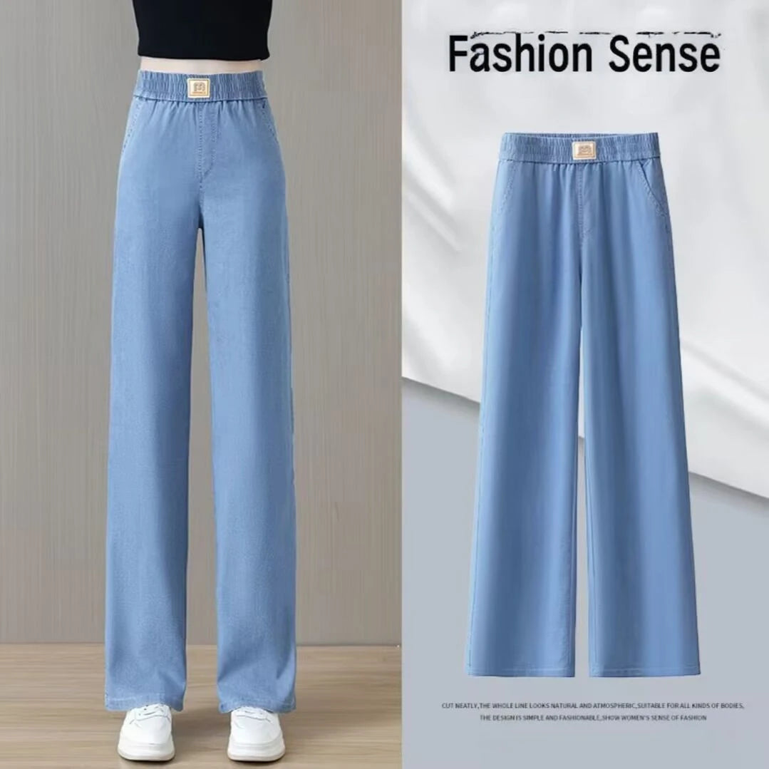 Tencel Jeans Wide Leg Pants Lightweight Stretch