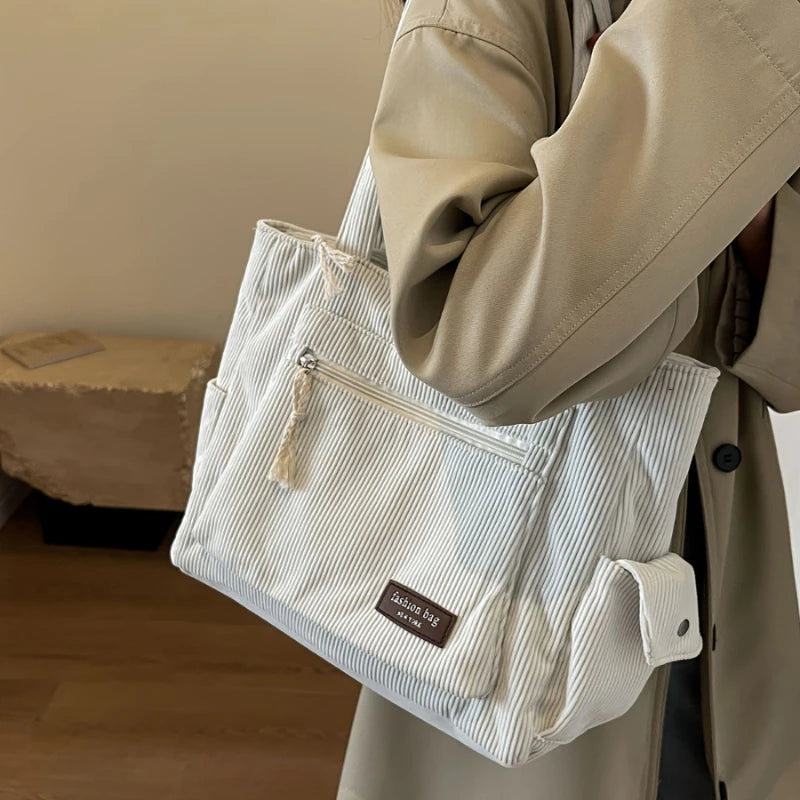 Simple Corduroy  Solid Color Shoulder Bag,