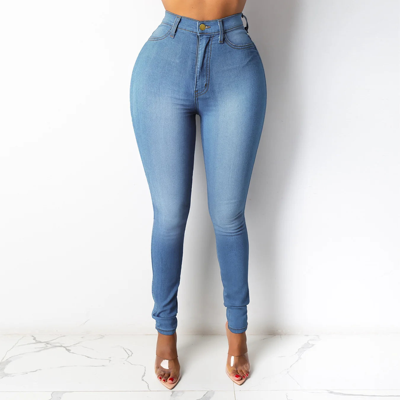 Skinny Pencil Jeans High Waisted Elegant Denim