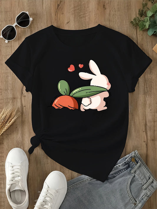 Round Neck T-shirt Cute Rabbit ,Carrot Pattern