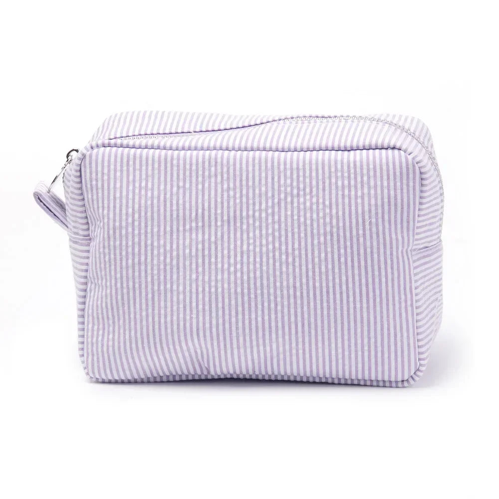 Seersucker Ruffle Cosmetic Travel Bag Makeup Bag