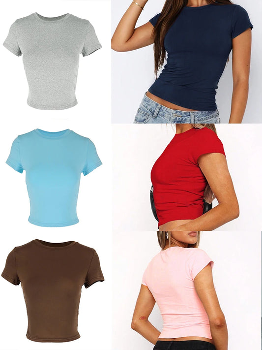 Sexy T-shirt Solid ,O-Neck Short Sleeve Top