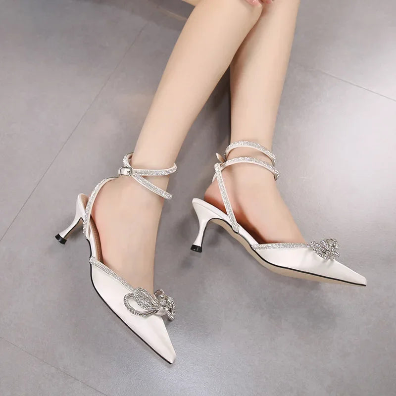 Rhinestone Pumps Crystal Bowknot Sandals Shoes