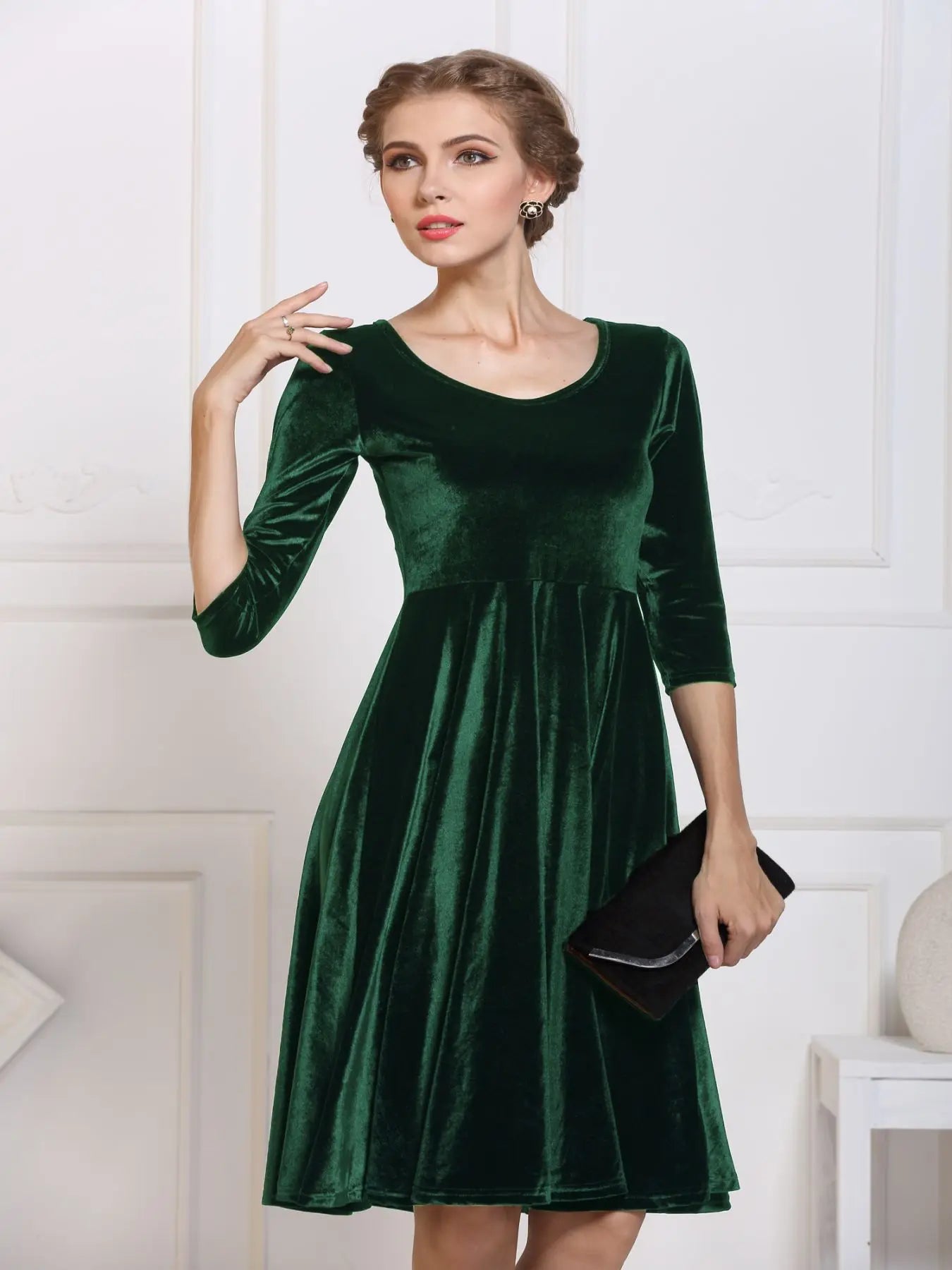 Velvet Midi with Three quarter Sleeves