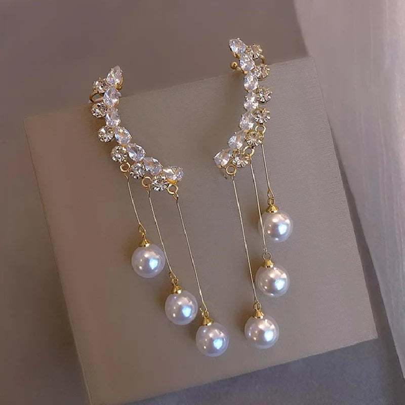 Classic Elegant Imitation Double Pearl Dangle Earrings