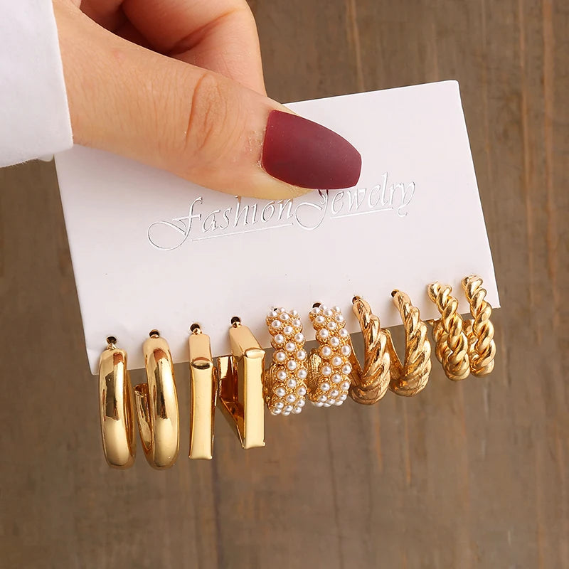 Gold Color Geometry Pearl Earrings  Dangle Earrings