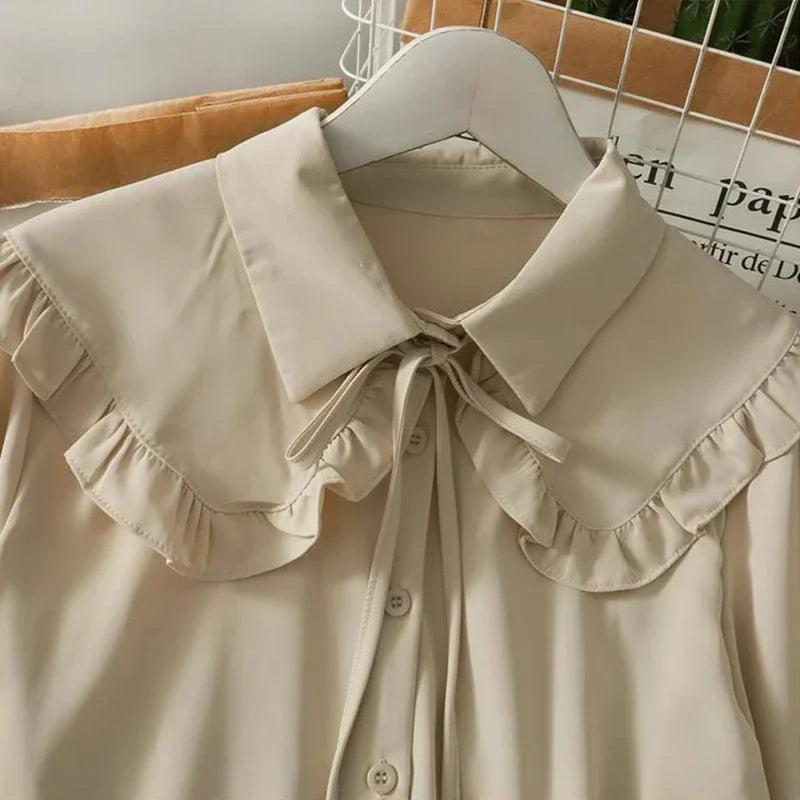 Women Chiffon  Lace Up Loose Blouses