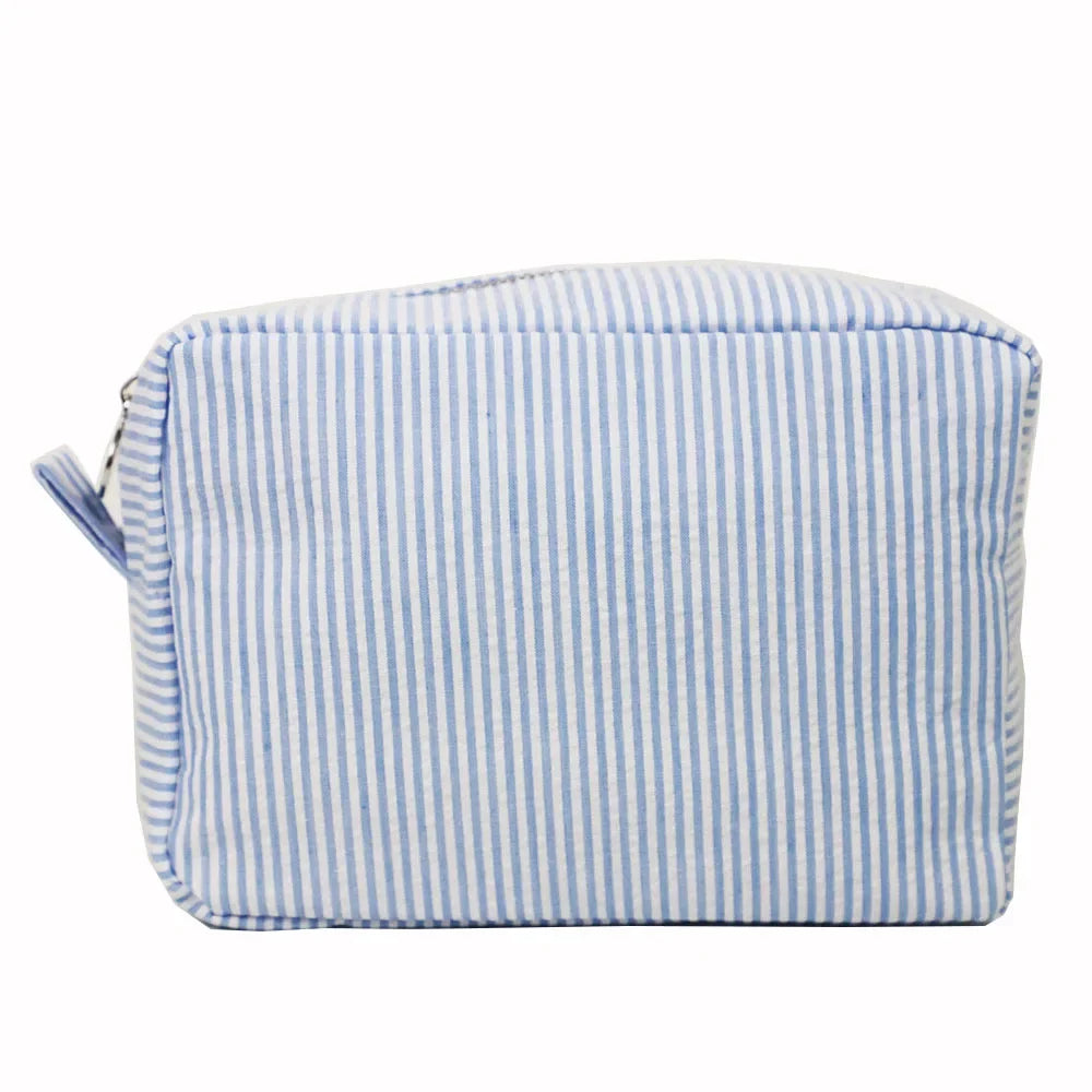 Seersucker Ruffle Cosmetic Travel Bag Makeup Bag