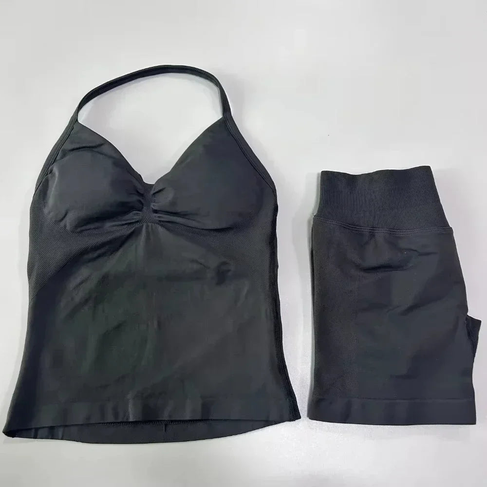 2Pcs Seamless Yoga Set  Padded Halter Tank