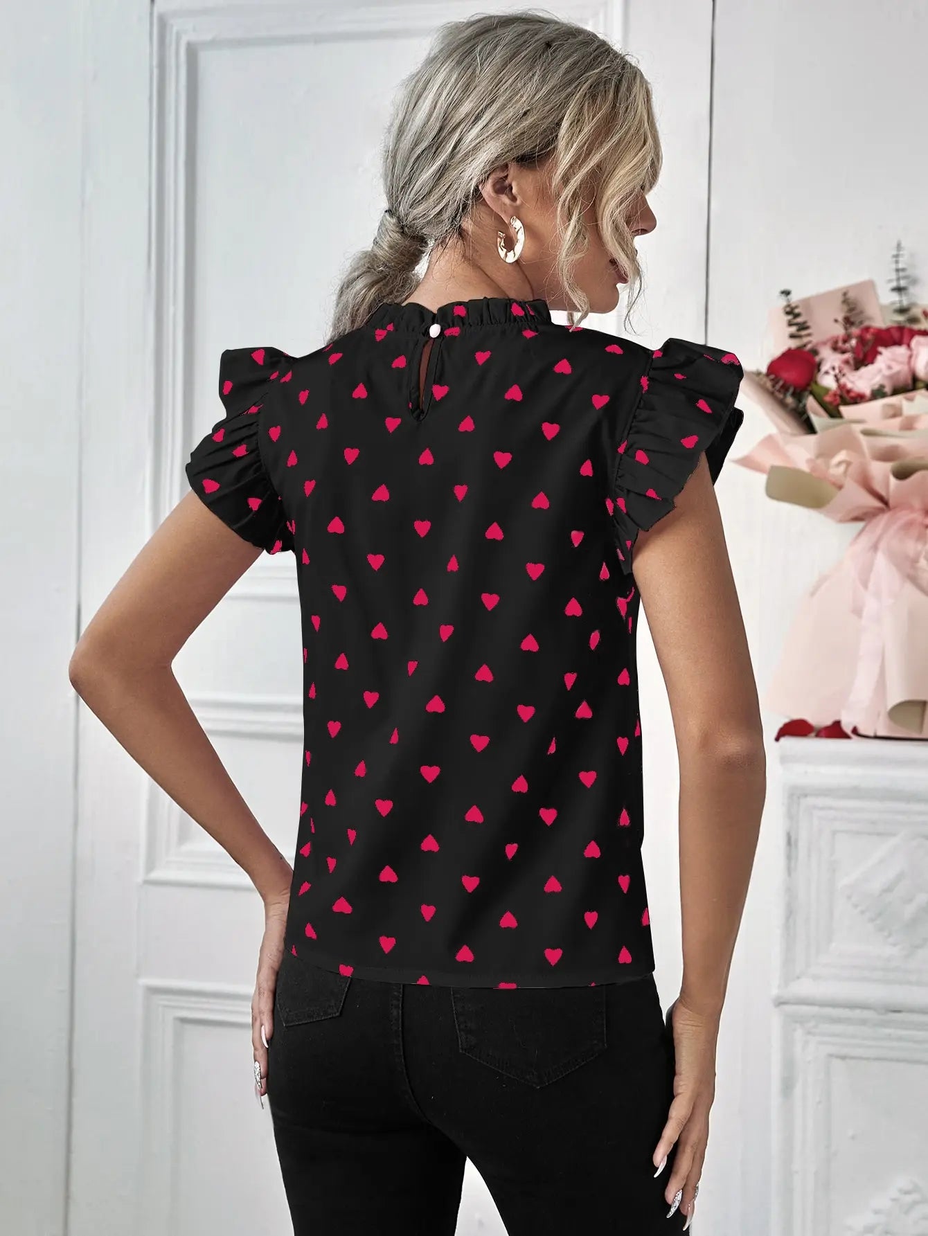 Print Shirt Pullover Ruffle Blouse