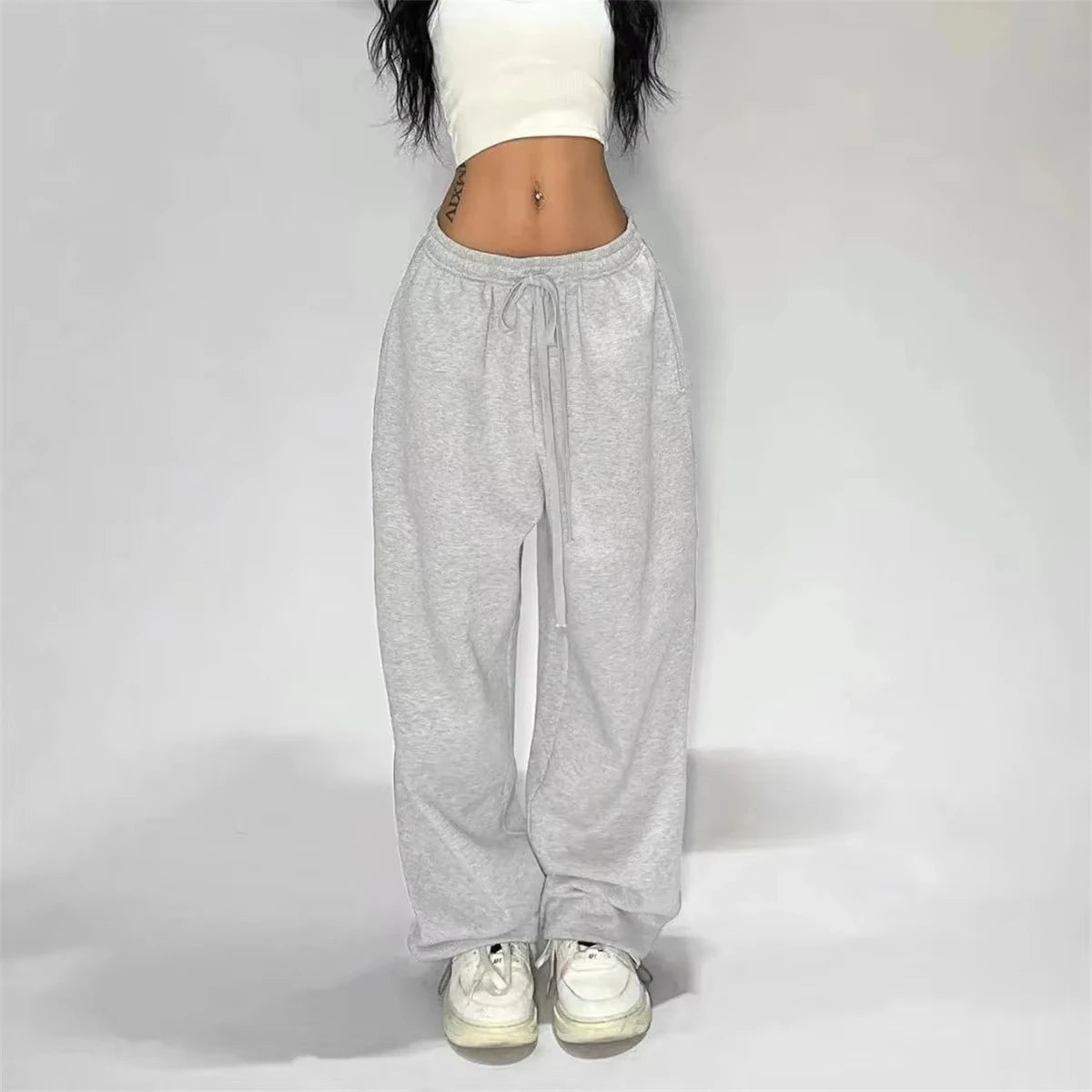 Casual Solid Sweatpants High Waist Lace- Up